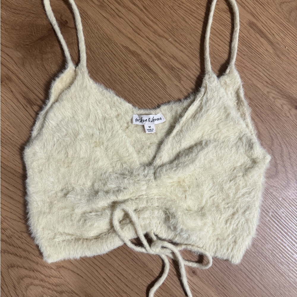 For Love And Lemons Yellow Cream Fuzzy Top